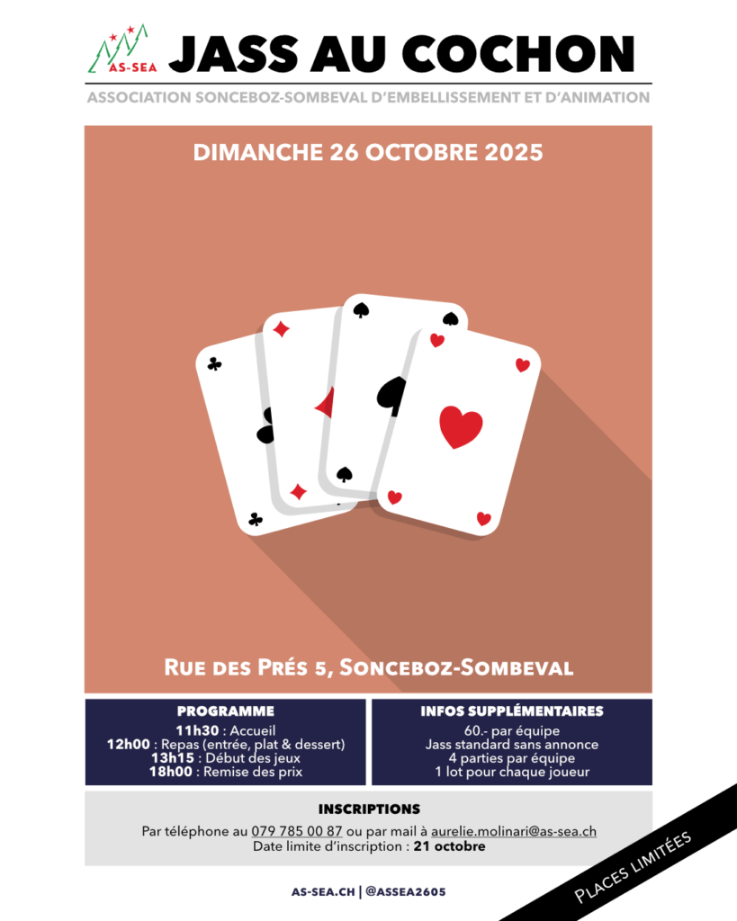 Affiche du Jass au cochon d'automne organisé par l'AS-SEA