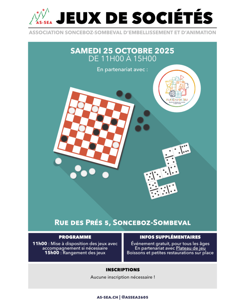 Affiche de la journée jeux de sociétés organisée par l'AS-SEA