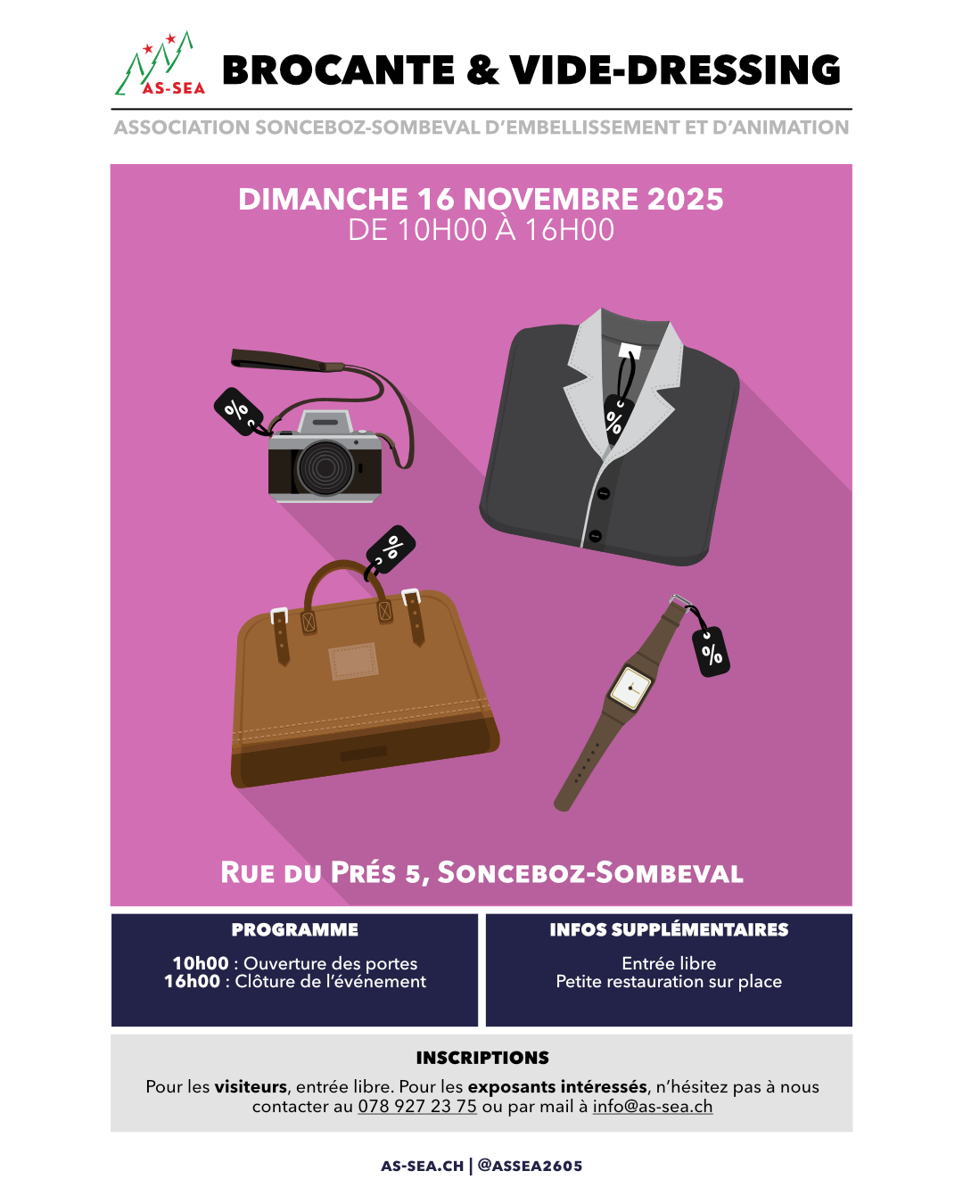 Affiche de brocante organisée par l'AS-SEA